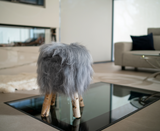 Sheepskin Nature Stool with Rustic Legs - Grey