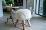 Sheepskin Nature Stool with Rustic Legs - White