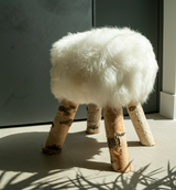 Sheepskin Nature Stool with Rustic Legs - White